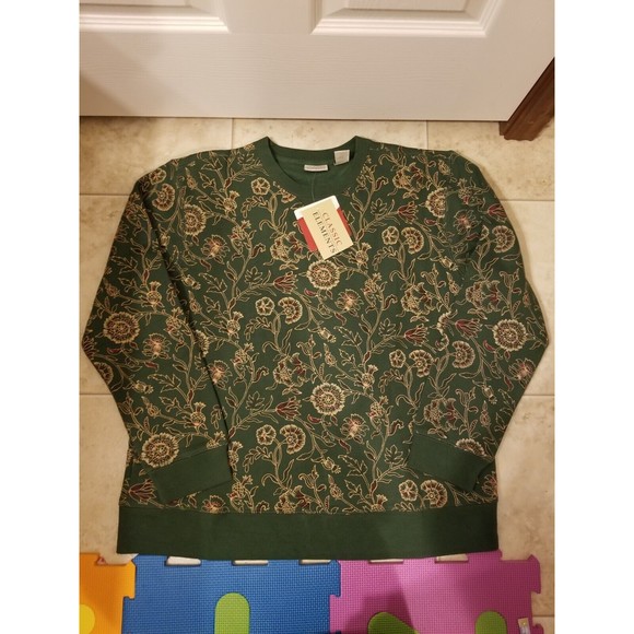 NWT size L Classic Elements green with golden floeal print sweatshirt Christmas - Picture 6 of 10